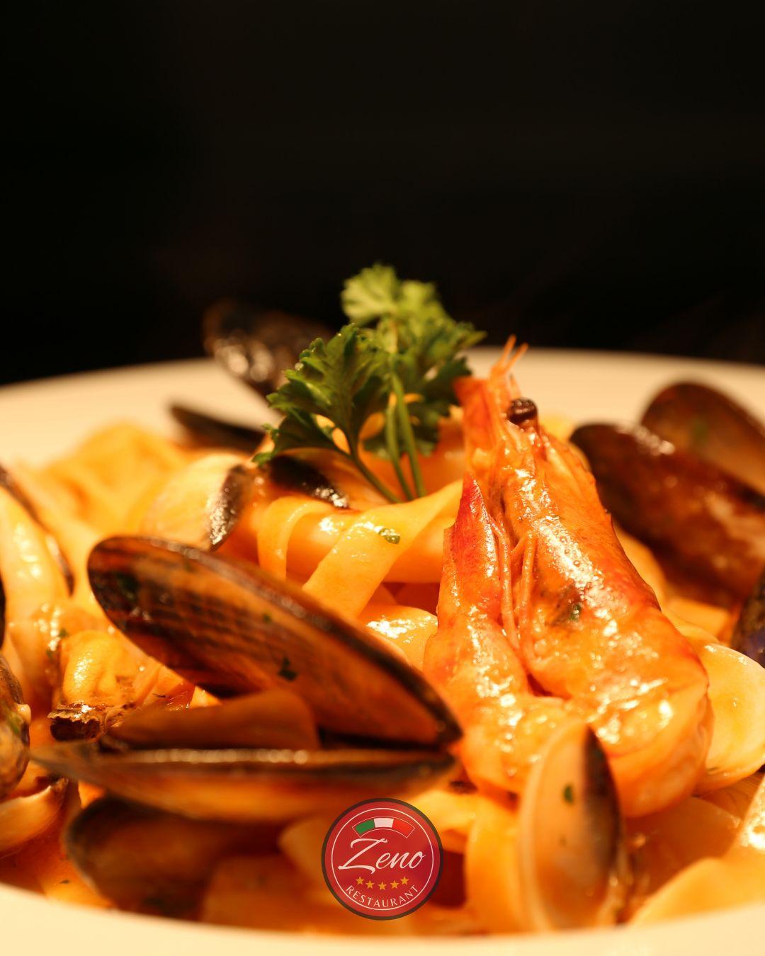 Seafood tagliatelle with mussels, clams and king prawns