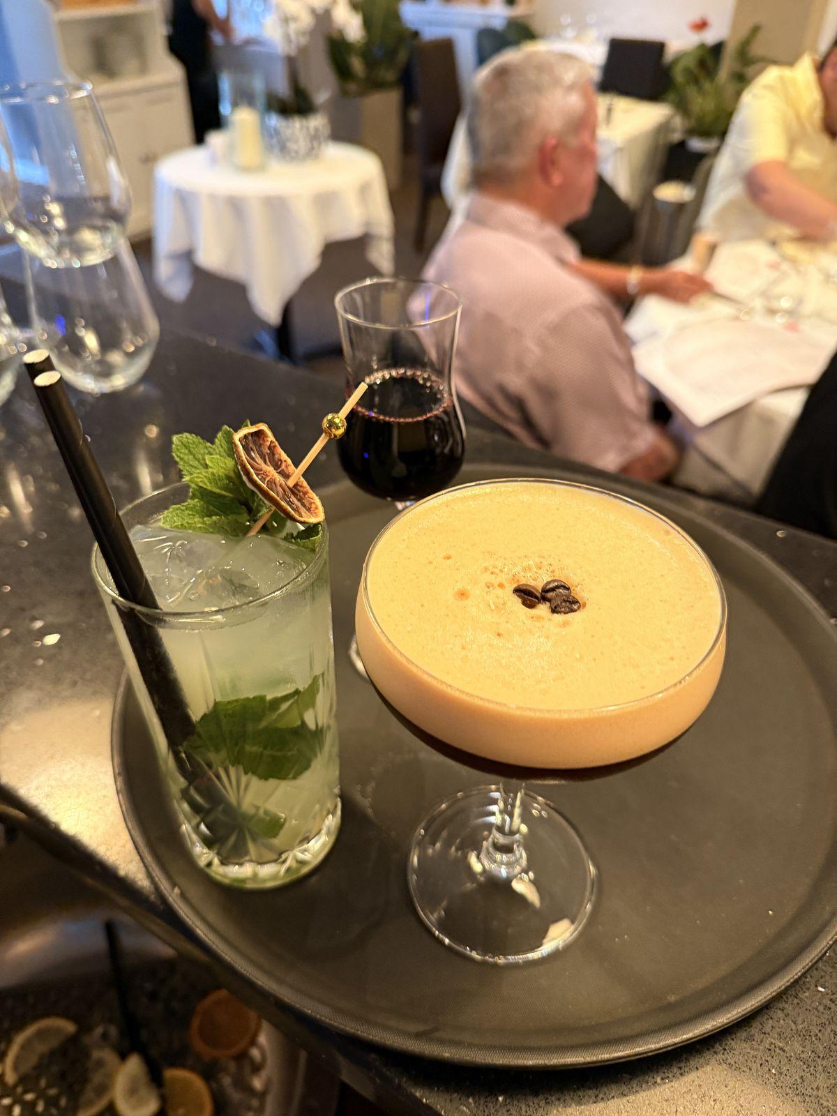 Espresso martini and mojito on the table