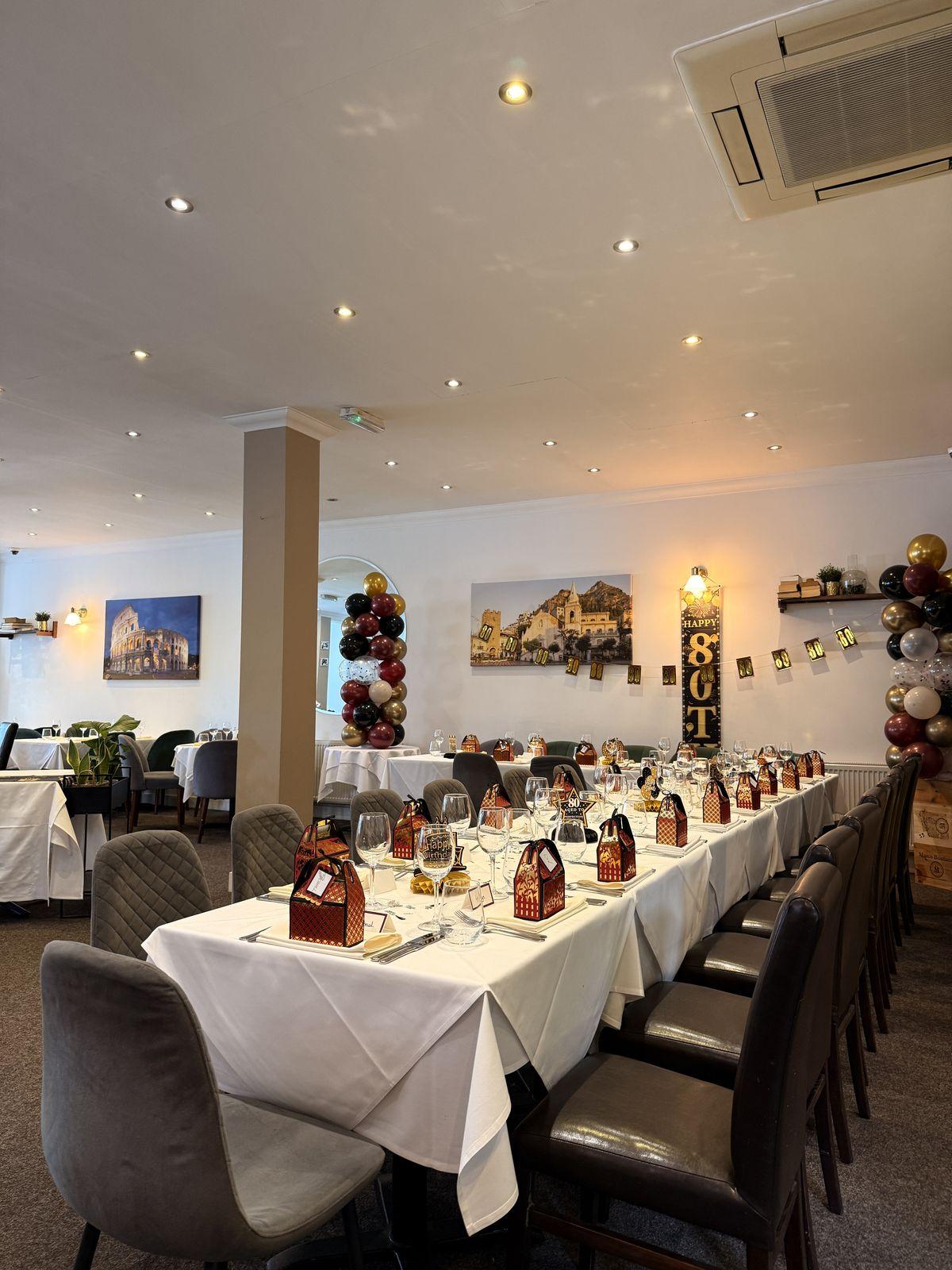 Private room set for a birthday dinner