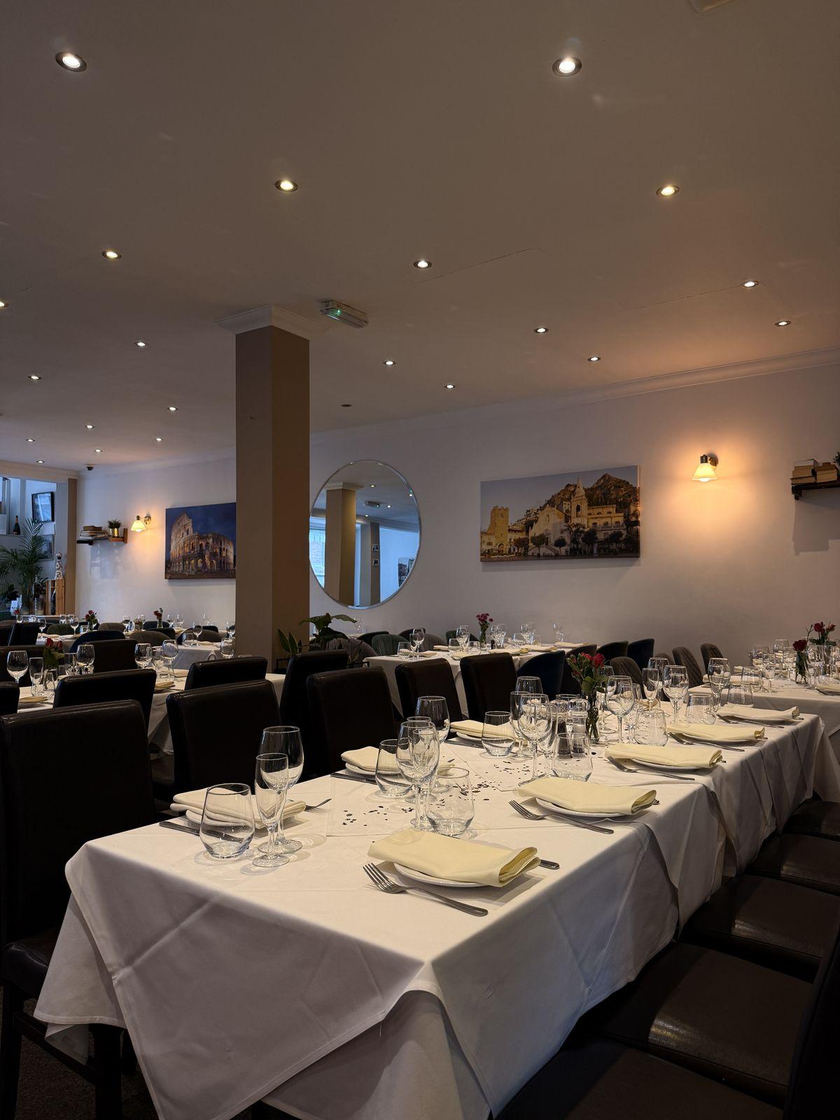 Long tables dressed for a celebration